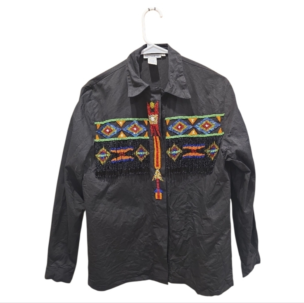 Embroidered Black Women's Button Down Shirt